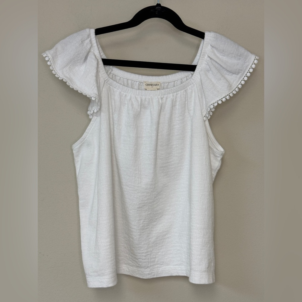 Crewcuts: Girls White Short Sleeve Shirt with Pop Pop Detail, Size XL (12-14)